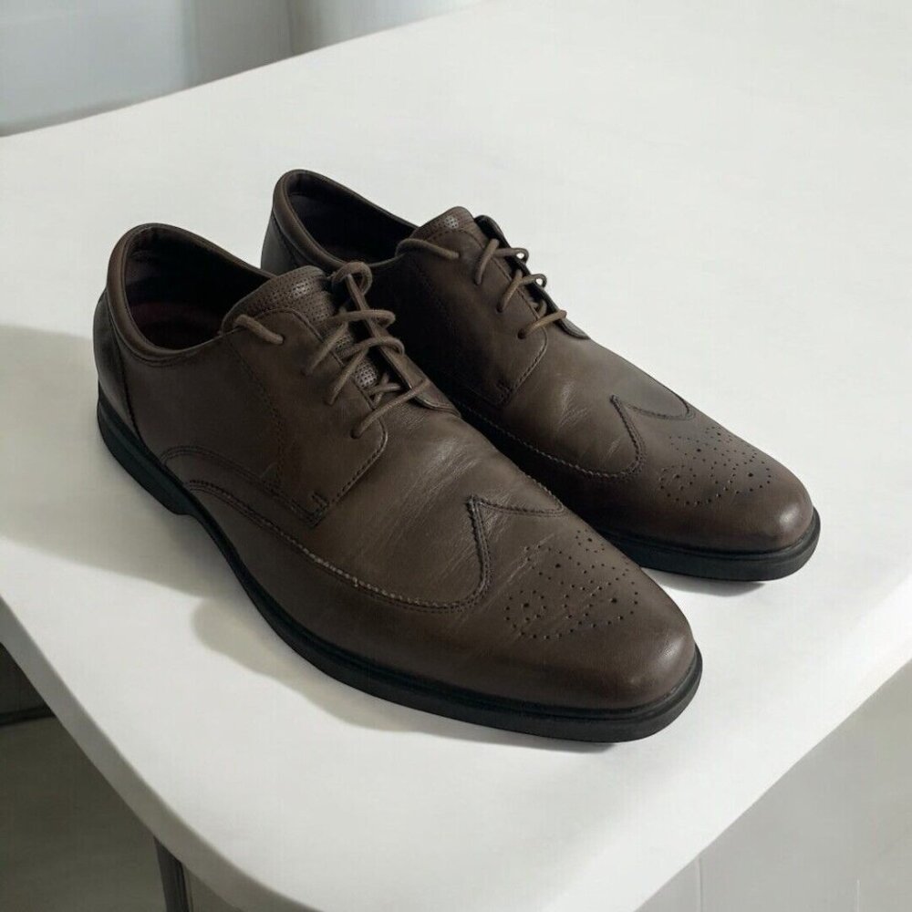 Rockport Wing Tip Mens Dress Shoe Size 11.5 Brown Leather Lace Up Comfort